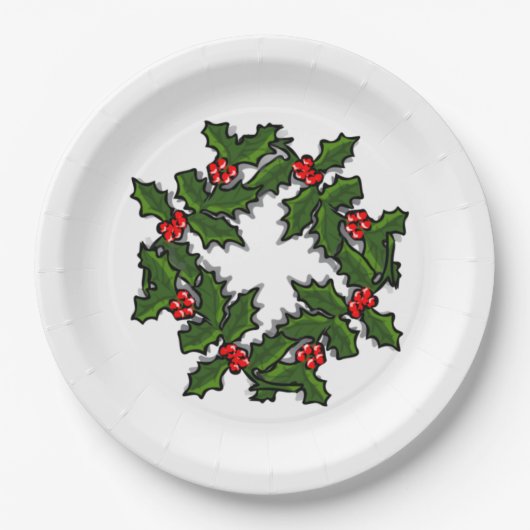 紙プレート – ホリーのリースと離れベリーの ペーパープレート (正面)