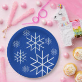 紙プレート – ホワイトスノーフレークスオンブルー ペーパープレート (パーティー)