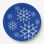 紙プレート – ホワイトスノーフレークスオンブルー ペーパープレート (正面)