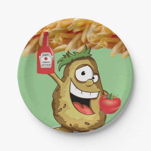 紙プレート、ポテトフライフランスのスのケチャップグリーン ペーパープレート (正面)