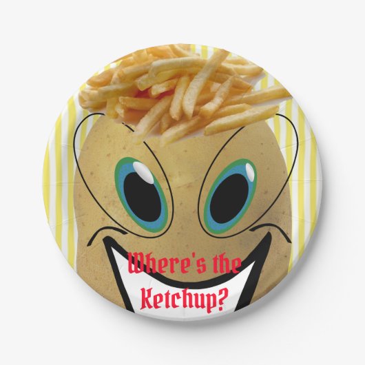 紙プレート、ポテトフライフランスのズイエローストライプ ペーパープレート (正面)