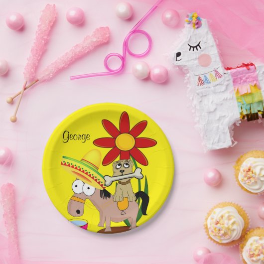 紙プレート、メキシコドンキードッグソンブレロイエロー ペーパープレート (パーティー)