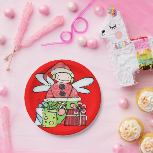 紙プレート、メリークリスマスエンジェルサンタ ペーパープレート (パーティー)