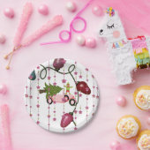 紙プレート、メリークリスマスピンクカー小妖精や小人 ペーパープレート (パーティー)