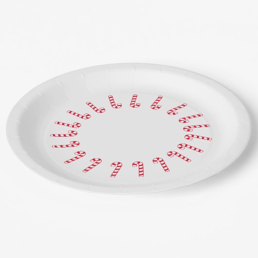 紙プレート – レッドキャンディーキャンズオンホワイト ペーパープレート (アングル)