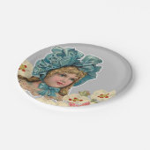 紙プレート、ヴィンテージ女性フローラ花 ペーパープレート (アングル)