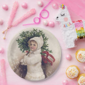 紙プレート:ヴィンテージ:女の子+クリスマスツリー ペーパープレート (パーティー)