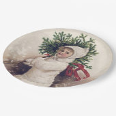 紙プレート:ヴィンテージ:女の子+クリスマスツリー ペーパープレート (アングル)