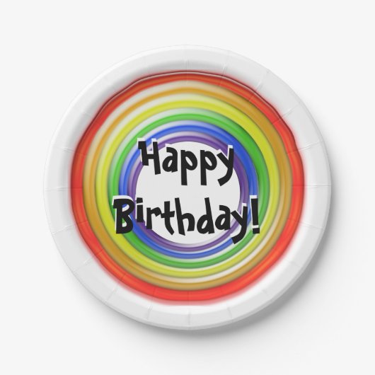 紙プレート – 円カラフルハッピーバースデー ペーパープレート (正面)