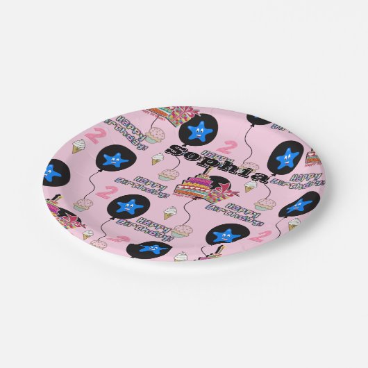 紙プレート,幸せな2回目の誕生日#2風船ピンク ペーパープレート (アングル)