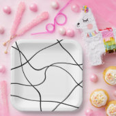 紙プレート「抽象芸術ライン」 – 白黒 ペーパープレート (パーティー)