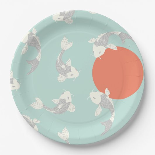 紙プレート:日本のスタイル:コイの魚柄  ペーパープレート (正面)