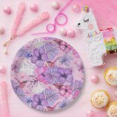 紙プレート: 水彩ハイビスカス&ハミングバード ペーパープレート (パーティー)