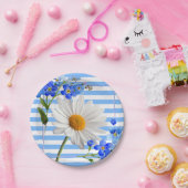 紙プレート、白デイジーストライプフローラ花 ペーパープレート (パーティー)