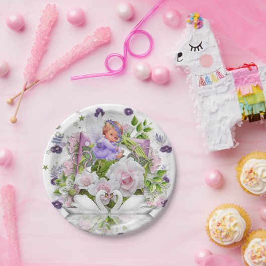 紙プレート、紫のベビーエンジェルフローラ花 ペーパープレート (パーティー)