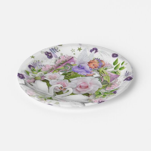 紙プレート、紫のベビーエンジェルフローラ花 ペーパープレート (アングル)