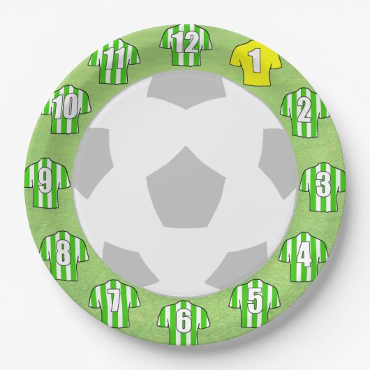 紙プレート – 緑と白のスポストライプのートシャツ ペーパープレート (正面)