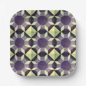 紙プレート – 緑と青のキルトパターン ペーパープレート (正面)