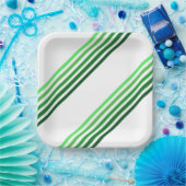 紙プレート – 緑の対角ストライプ線 ペーパープレート (パーティー)