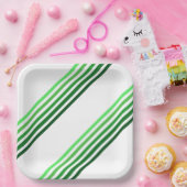 紙プレート – 緑の対角ストライプ線 ペーパープレート (パーティー)