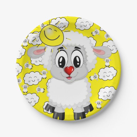紙プレート、羊の太陽の雲の黄色 ペーパープレート (正面)