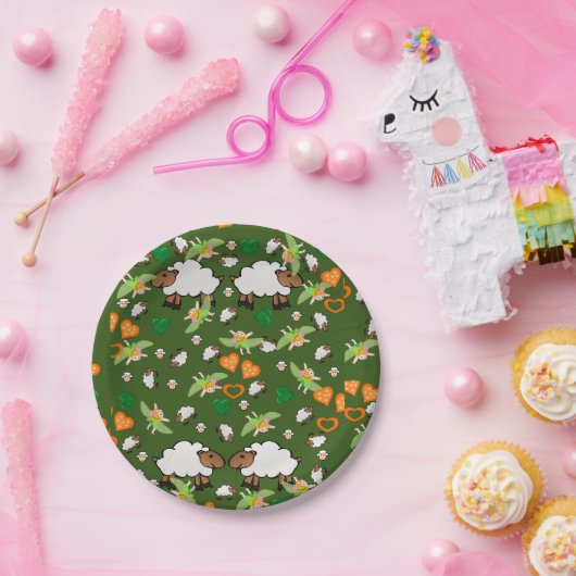 紙プレート、羊の妖精オレンジグリーンハート ペーパープレート (パーティー)