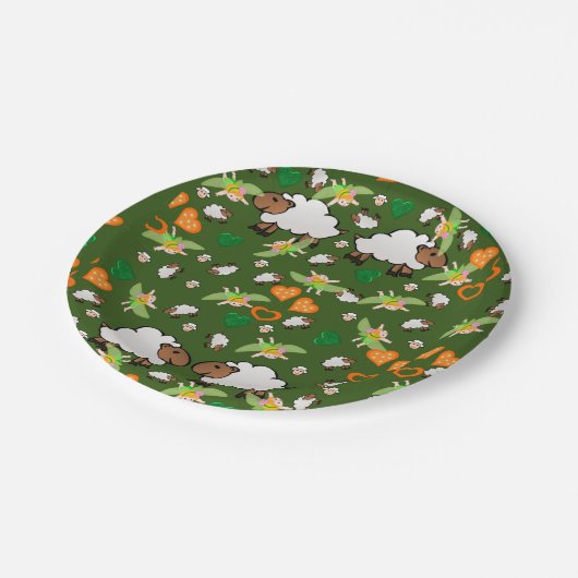 紙プレート、羊の妖精オレンジグリーンハート ペーパープレート (アングル)