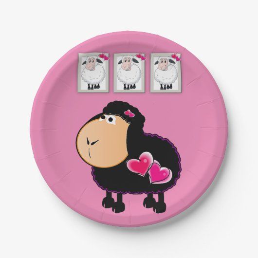 紙プレート、羊ピンクハート ペーパープレート (正面)