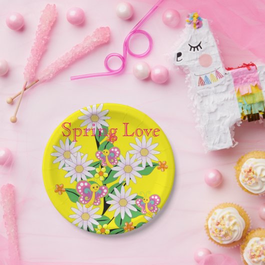 紙プレート、蝶フローライエロー春ラブ ペーパープレート (パーティー)