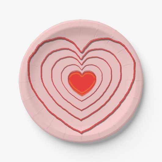 紙プレート – 複数のネストされたハート ペーパープレート (正面)