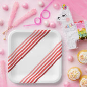 紙プレート – 赤の斜線の斜ストライプ方 ペーパープレート (パーティー)