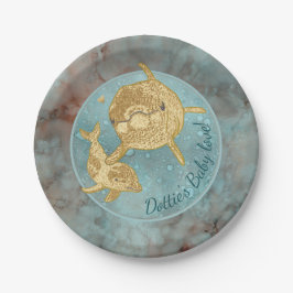 紙プレート「金ゴールドドルフィンベビー&ママ」 ペーパープレート