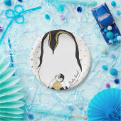 紙プレート「金ゴールドベビー&モミーペンギン」 ペーパープレート (パーティー)