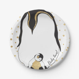 紙プレート「金ゴールドベビー&モミーペンギン」 ペーパープレート