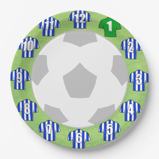 紙プレート – 青と白のスポストライプのートシャツ ペーパープレート (正面)