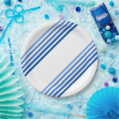 紙プレート – 青の斜線の斜ストライプ方 ペーパープレート (パーティー)