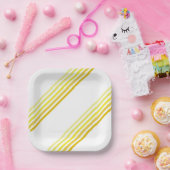 紙プレート – 黄色対角線の色ストライプ色 ペーパープレート (パーティー)