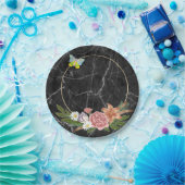 紙プレート、黒大理石バタフライフローラル花 ペーパープレート (パーティー)