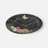 紙プレート、黒大理石バタフライフローラル花 ペーパープレート (アングル)