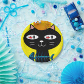 紙プレート、黒猫キッテンフィッシュボーンズ黄色 ペーパープレート (パーティー)