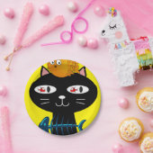 紙プレート、黒猫キッテンフィッシュボーンズ黄色 ペーパープレート (パーティー)