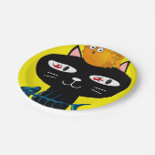 紙プレート、黒猫キッテンフィッシュボーンズ黄色 ペーパープレート (アングル)