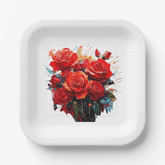 紙プレート- The Red Rosesアートワーク ペーパープレート (正面)