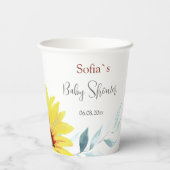 紙ベビーシャワーカップ水色ひまわり花。 紙コップ (裏面)