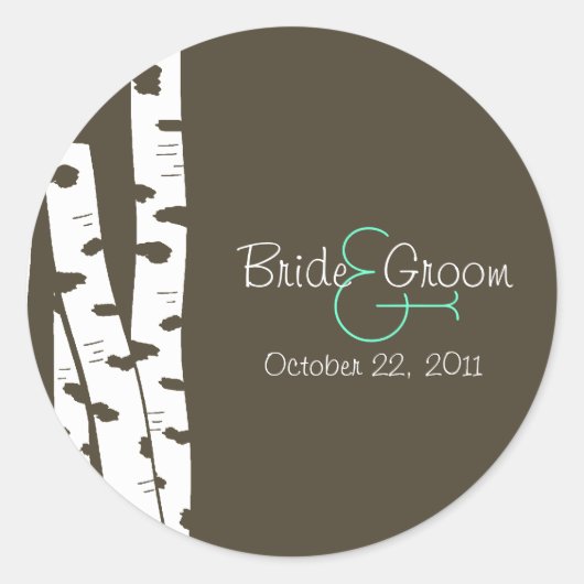 紙ホワイト樺の木ツリー ラウンドシール (正面)