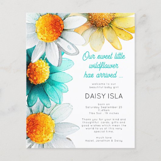 紙ボホワイルドフラワーありがとう誕生発表 チラシ (正面)