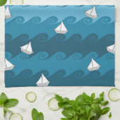 紙ボートのパターン キッチンタオル (折り畳み)