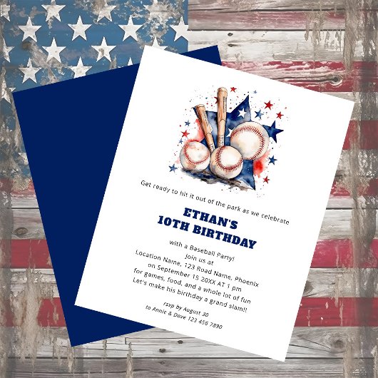 紙ボールこうもりスターズベースボール誕生日レッドブルー チラシ