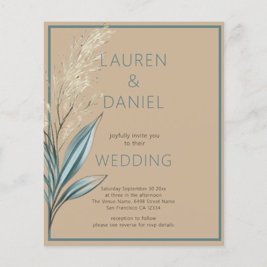 紙ミニマル文字QRコードコーヒーブルー結婚ズ チラシ (正面)