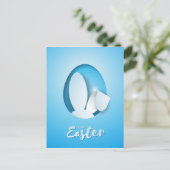 紙モダンはバニーの耳を切り、青いイースター ポストカード (スタンド正面)